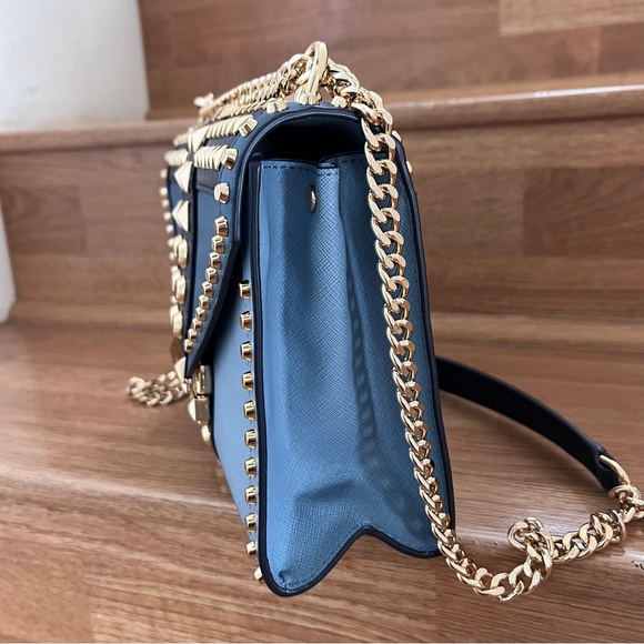 Michael Kors Whitney Large Studded Saffiano Shoulder Bag In Blue Multi - Picture 2 of 10